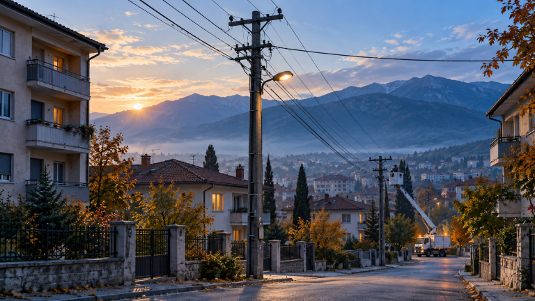Тематска ВИ-илустрација на електрична мрежа во тетовска населба